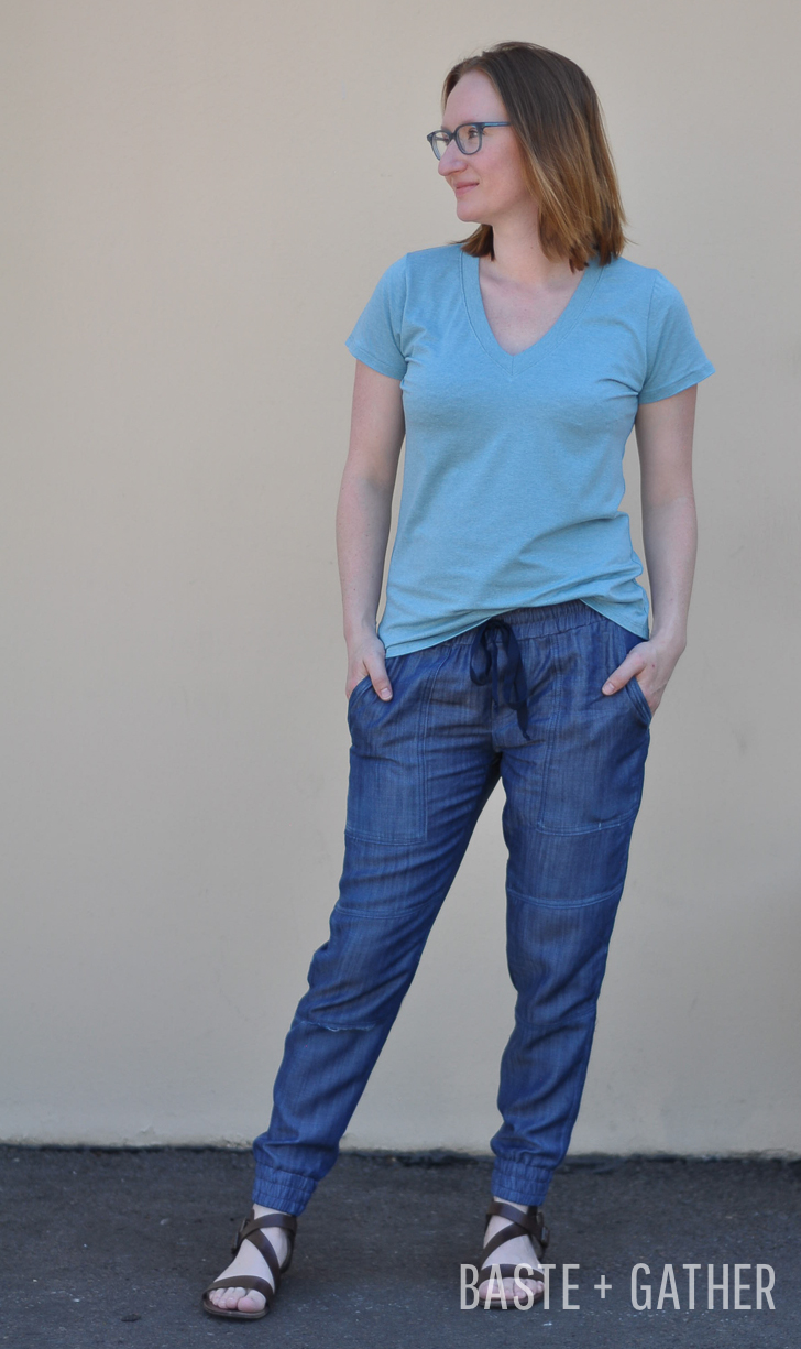 Woven Hudson Pants in Distressed Tencel Denim + Union St. Tee